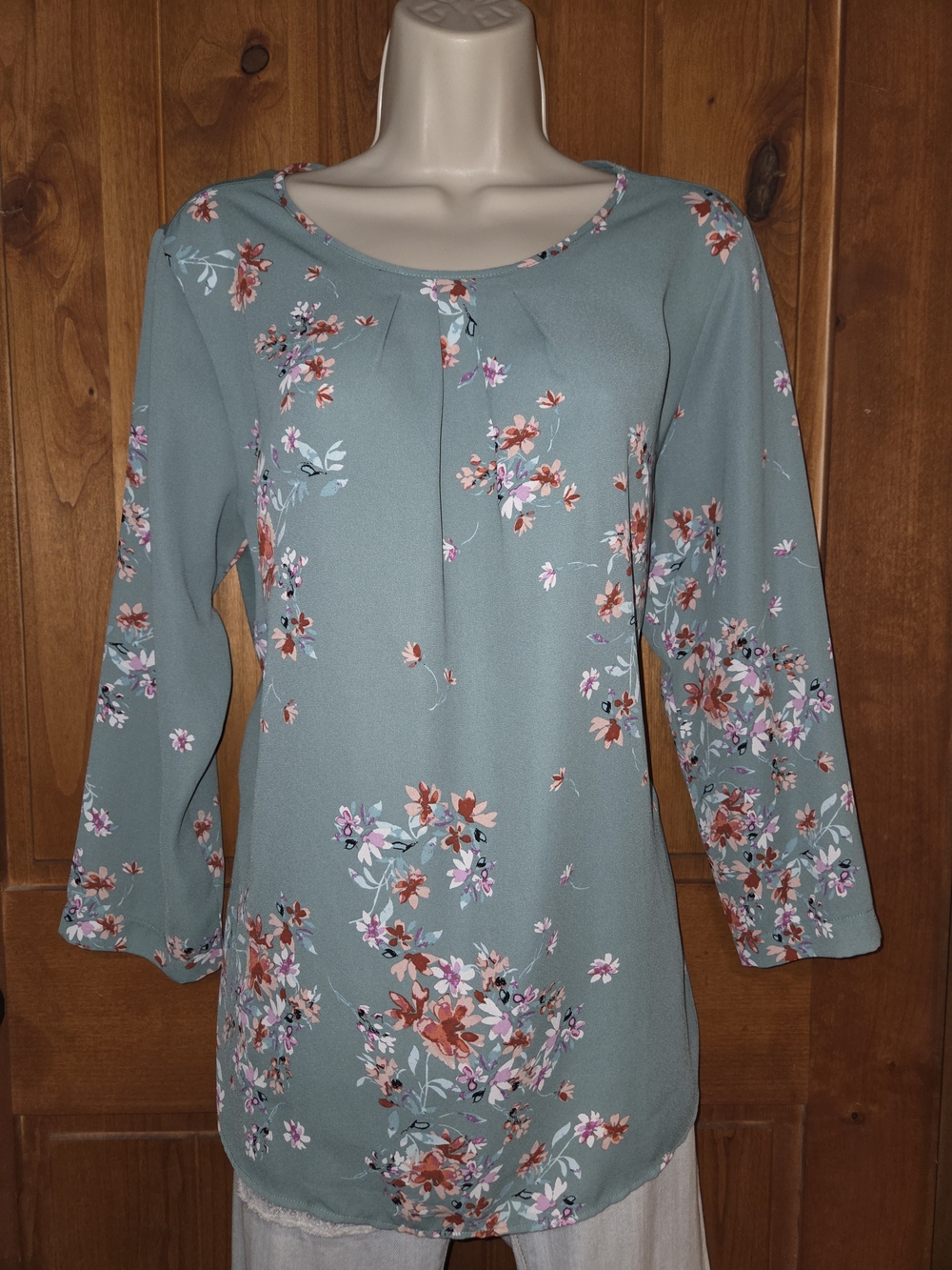 Van Heusen Sage Green Floral Scoop Neck Blouse
